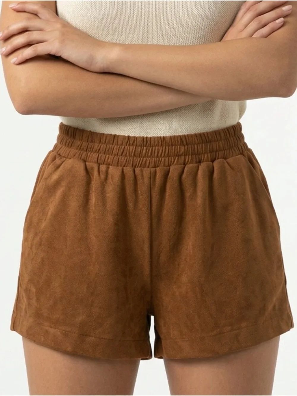 FOREVER 21 | NEW Vegan Suede Elastic-Waist Shorts in Brown Women’s Size Large